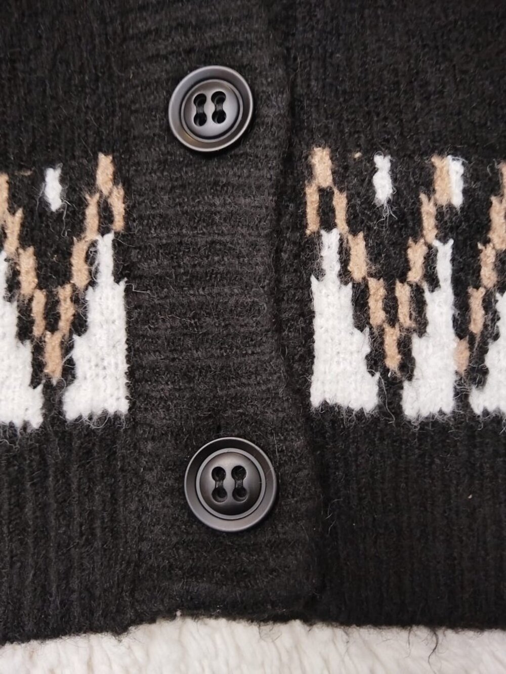 🆕 NWT TRUTH by Republic Black Nordic Fair Isle Chunky Cardigan S - Picture 8 of 10